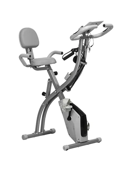 HOMCOM 2-in-1 Folding Exercise Bike with 8-Level Magnetic Resistance, Arm Resistance Band, Pulse Sensor, Grey