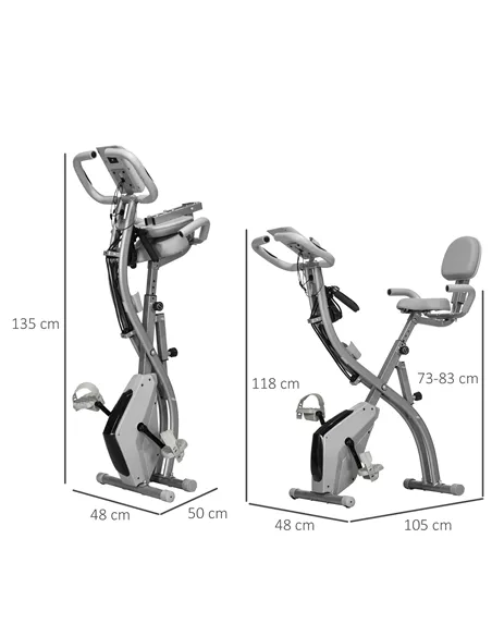 HOMCOM 2-in-1 Folding Exercise Bike with 8-Level Magnetic Resistance, Arm Resistance Band, Pulse Sensor, Grey