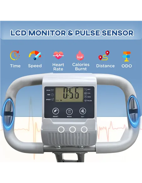 HOMCOM 2-in-1 Folding Exercise Bike with 8-Level Magnetic Resistance, Arm Resistance Band, Pulse Sensor, Grey