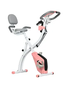 HOMCOM 2-in-1 Folding Exercise Bike with 8-Level Magnetic Resistance, Arm Resistance Band, Pulse Sensor, Pink