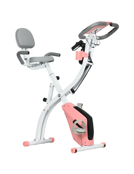 HOMCOM 2-in-1 Folding Exercise Bike with 8-Level Magnetic Resistance, Arm Resistance Band, Pulse Sensor, Pink