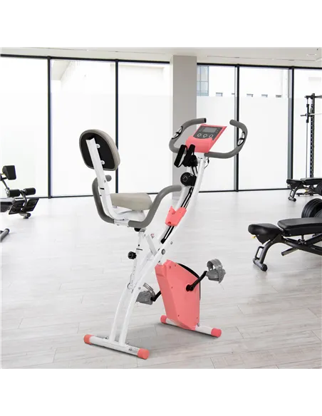 HOMCOM 2-in-1 Folding Exercise Bike with 8-Level Magnetic Resistance, Arm Resistance Band, Pulse Sensor, Pink