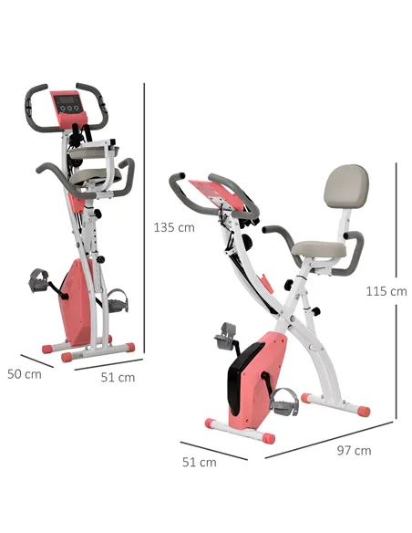 HOMCOM 2-in-1 Folding Exercise Bike with 8-Level Magnetic Resistance, Arm Resistance Band, Pulse Sensor, Pink