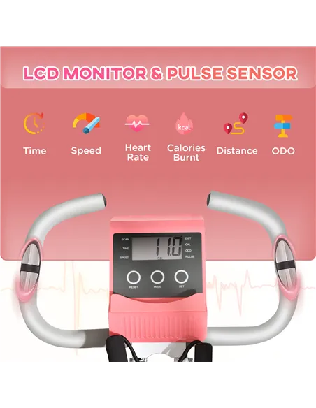 HOMCOM 2-in-1 Folding Exercise Bike with 8-Level Magnetic Resistance, Arm Resistance Band, Pulse Sensor, Pink