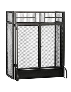 HOMCOM 3-Panel Folding Fireplace Screen with Door, Freestanding Spark Guard, Metal Mesh Fireguard, Black