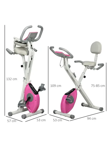 HOMCOM Folding Exercise Bike, with Adjustable Magnetic Resistance, Seat Height - White and Pink