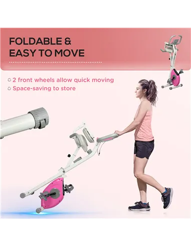 HOMCOM Folding Exercise Bike, with Adjustable Magnetic Resistance, Seat Height - White and Pink