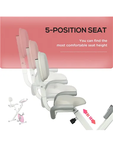 HOMCOM Folding Exercise Bike, with Adjustable Magnetic Resistance, Seat Height - White and Pink