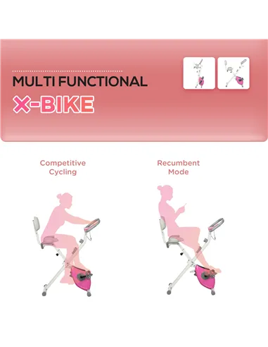 HOMCOM Folding Exercise Bike, with Adjustable Magnetic Resistance, Seat Height - White and Pink