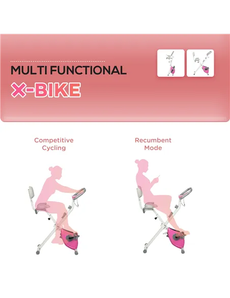 HOMCOM Folding Exercise Bike, with Adjustable Magnetic Resistance, Seat Height - White and Pink