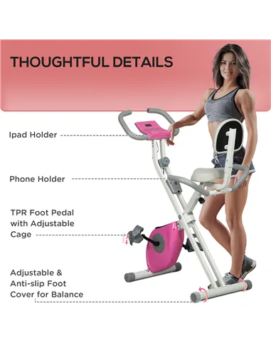 HOMCOM Folding Exercise Bike, with Adjustable Magnetic Resistance, Seat Height - White and Pink