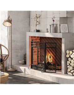 HOMCOM 3-Panel Folding Fireplace Screen with Door, Freestanding Spark Guard, Metal Mesh Fireguard, Black 2