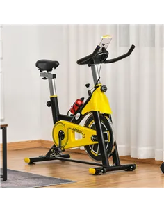 HOMCOM Exercise Bike, with 6kg Flywheel Belt Drive, Adjustable Resistance, LCD Display - Yellow 2