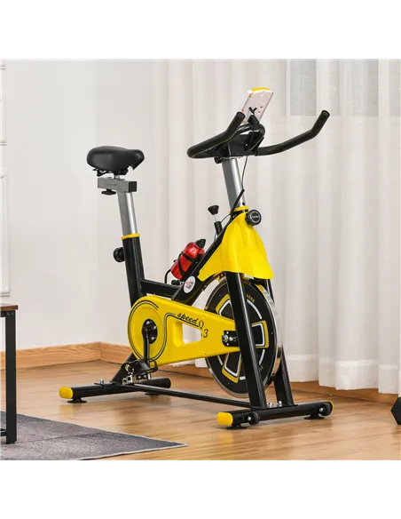 HOMCOM Exercise Bike, with 6kg Flywheel Belt Drive, Adjustable Resistance, LCD Display - Yellow