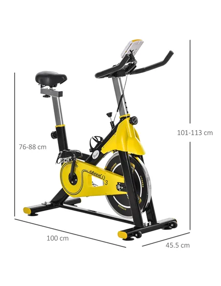 HOMCOM Exercise Bike, with 6kg Flywheel Belt Drive, Adjustable Resistance, LCD Display - Yellow
