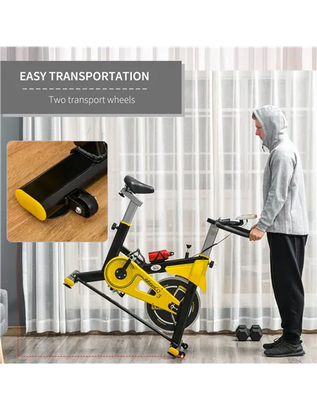 HOMCOM Exercise Bike, with 6kg Flywheel Belt Drive, Adjustable Resistance, LCD Display - Yellow