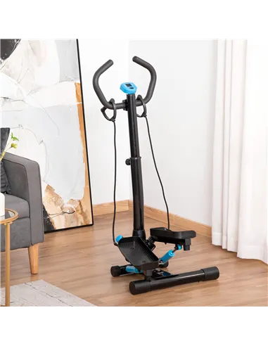 HOMCOM Adjustable Twist Stepper Fitness Step Machine, LCD Screen, Height-Adjust Handlebars, Home Gym, Black and Blue