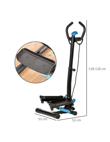 HOMCOM Adjustable Twist Stepper Fitness Step Machine, LCD Screen, Height-Adjust Handlebars, Home Gym, Black and Blue