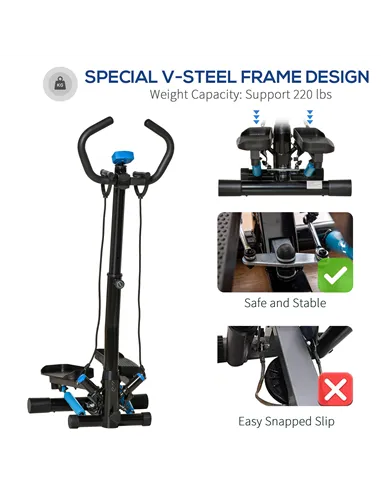 HOMCOM Adjustable Twist Stepper Fitness Step Machine, LCD Screen, Height-Adjust Handlebars, Home Gym, Black and Blue