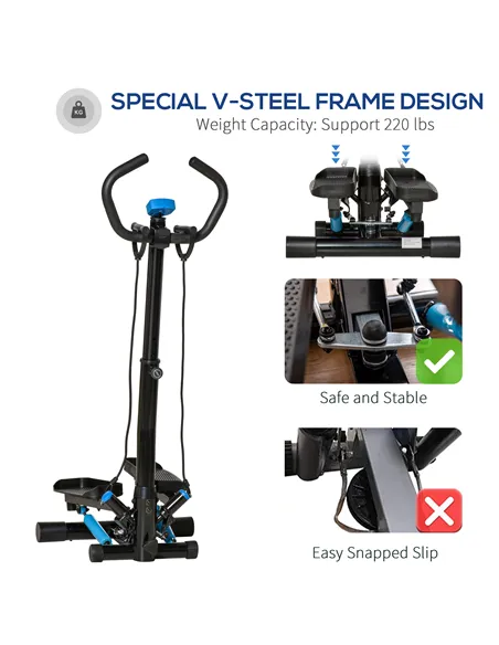 HOMCOM Adjustable Twist Stepper Fitness Step Machine, LCD Screen, Height-Adjust Handlebars, Home Gym, Black and Blue