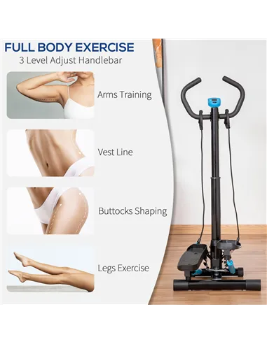 HOMCOM Adjustable Twist Stepper Fitness Step Machine, LCD Screen, Height-Adjust Handlebars, Home Gym, Black and Blue