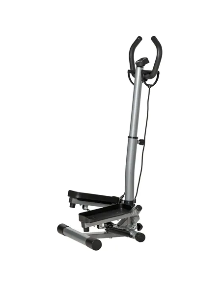 HOMCOM Adjustable Twist Stepper Fitness Step Machine, LCD Screen, Height-Adjust Handlebars, Home Gym, Silver and Black