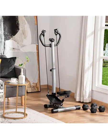 HOMCOM Adjustable Twist Stepper Fitness Step Machine, LCD Screen, Height-Adjust Handlebars, Home Gym, Silver and Black