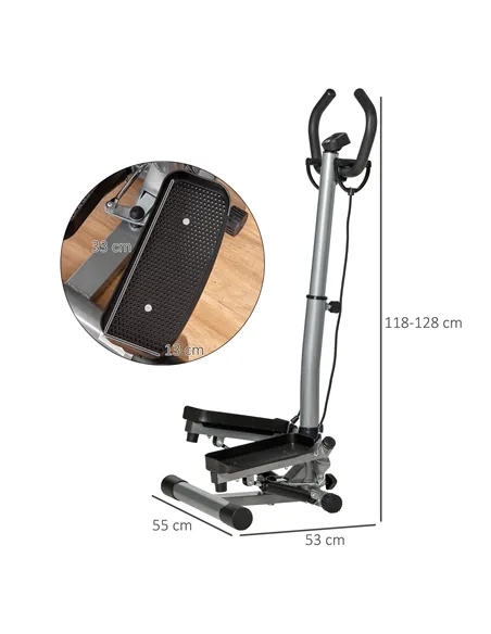 HOMCOM Adjustable Twist Stepper Fitness Step Machine, LCD Screen, Height-Adjust Handlebars, Home Gym, Silver and Black