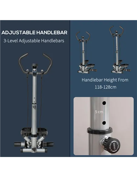 HOMCOM Adjustable Twist Stepper Fitness Step Machine, LCD Screen, Height-Adjust Handlebars, Home Gym, Silver and Black
