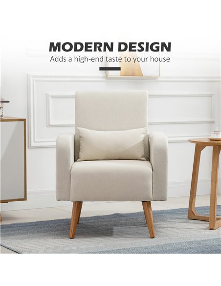 HOMCOM Accent Chair, Linen-Touch Armchair with Pillow, Upholstered Leisure Lounge Sofa for Living Room, Club Chair with Rubber W