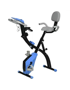 HOMCOM 2-in-1 Folding Exercise Bike with 8-Level Magnetic Resistance, Arm Resistance Band, Pulse Sensor, Blue