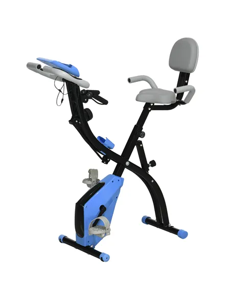 HOMCOM 2-in-1 Folding Exercise Bike with 8-Level Magnetic Resistance, Arm Resistance Band, Pulse Sensor, Blue