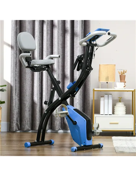 HOMCOM 2-in-1 Folding Exercise Bike with 8-Level Magnetic Resistance, Arm Resistance Band, Pulse Sensor, Blue