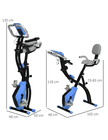 HOMCOM 2-in-1 Folding Exercise Bike with 8-Level Magnetic Resistance, Arm Resistance Band, Pulse Sensor, Blue