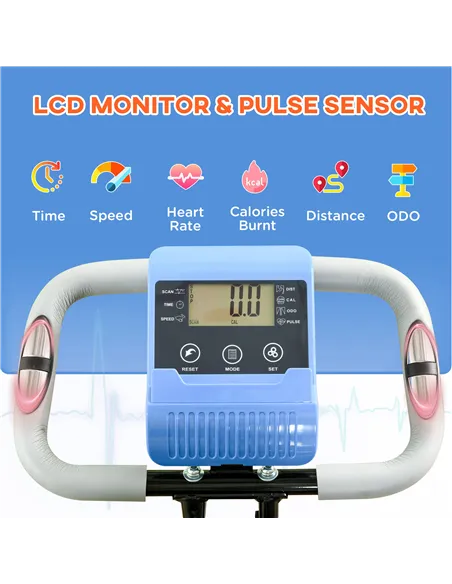 HOMCOM 2-in-1 Folding Exercise Bike with 8-Level Magnetic Resistance, Arm Resistance Band, Pulse Sensor, Blue