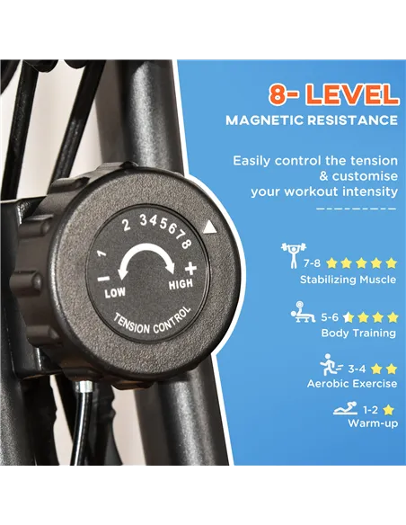 HOMCOM 2-in-1 Folding Exercise Bike with 8-Level Magnetic Resistance, Arm Resistance Band, Pulse Sensor, Blue