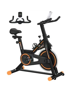 HOMCOM Exercise Bike, Indoor Cycling, with LCD Display, Heart Rate, Sensor - Black and Orange