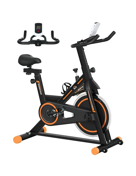 HOMCOM Exercise Bike, Indoor Cycling, with LCD Display, Heart Rate, Sensor - Black and Orange