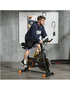 HOMCOM Exercise Bike, Indoor Cycling, with LCD Display, Heart Rate, Sensor - Black and Orange 2