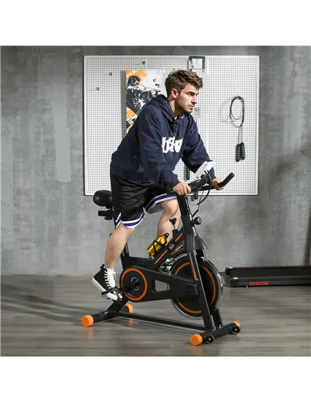 HOMCOM Exercise Bike, Indoor Cycling, with LCD Display, Heart Rate, Sensor - Black and Orange