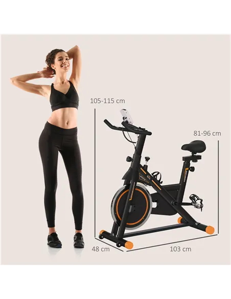 HOMCOM Exercise Bike, Indoor Cycling, with LCD Display, Heart Rate, Sensor - Black and Orange