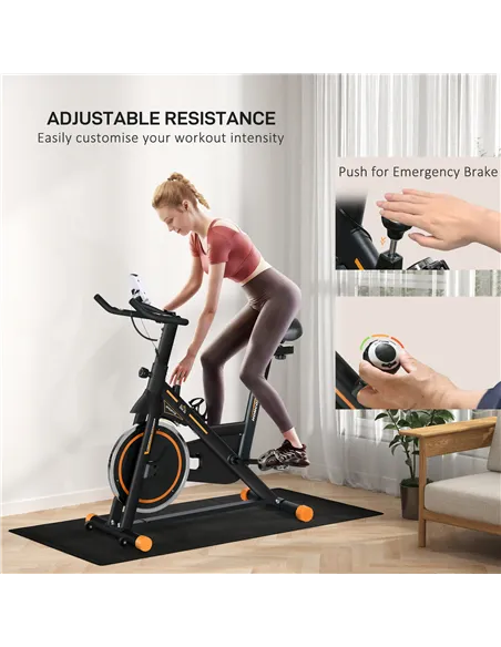 HOMCOM Exercise Bike, Indoor Cycling, with LCD Display, Heart Rate, Sensor - Black and Orange