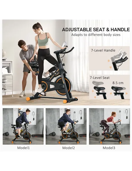 HOMCOM Exercise Bike, Indoor Cycling, with LCD Display, Heart Rate, Sensor - Black and Orange
