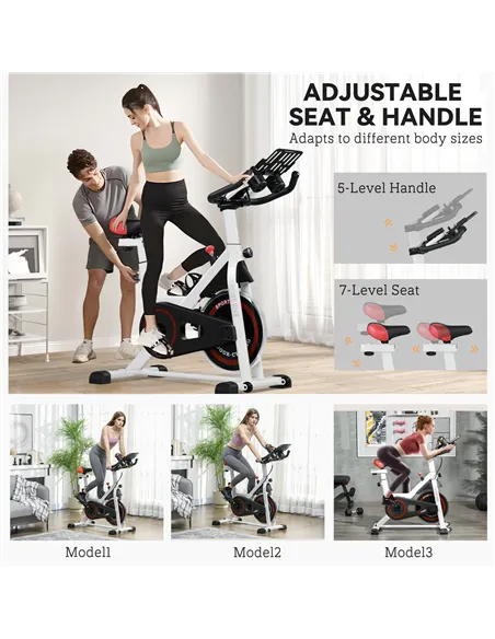 HOMCOM Exercise Bike, 8kg Flywheel Stationary Bike Indoor Cycling Machine with Adjustable Resistance Seat Handlebar, Black