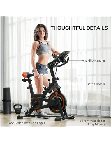 HOMCOM Exercise Bike, 8kg Flywheel Stationary Bike Indoor Cycling Machine with Adjustable Resistance Seat Handlebar, Black