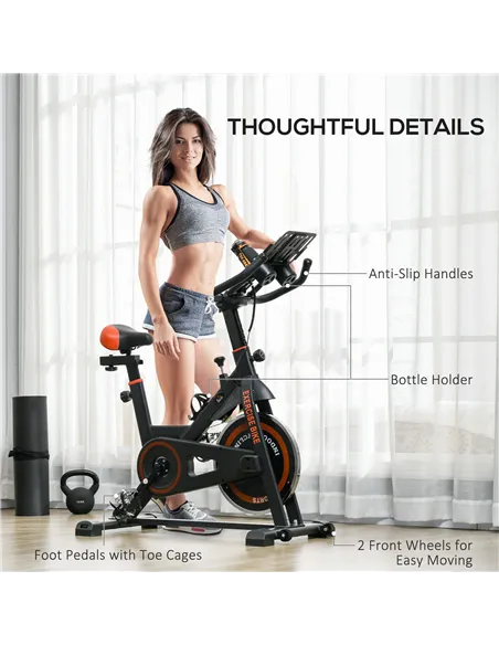 HOMCOM Exercise Bike, 8kg Flywheel Stationary Bike Indoor Cycling Machine with Adjustable Resistance Seat Handlebar, Black