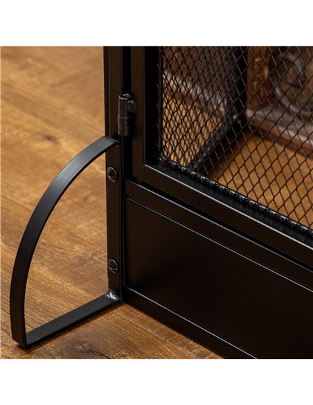 HOMCOM 3-Panel Folding Fireplace Screen with Door, Freestanding Spark Guard, Metal Mesh Fireguard, Black