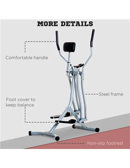 HOMCOM Air Walker Glider, Cross Trainer Fitness Machine, with LCD, for Home Gym, Grey