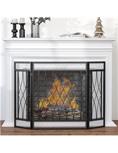 HOMCOM 126cm 3-Panel Metal Folding Fireplace Screen Heat Flame Protective Guard Child Pet Home Spark Barrier Surround w/ Mesh Pa 2