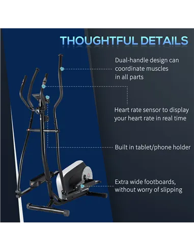 HOMCOM Elliptical Cross Trainer, Home Cardio Workout Machine with Eight Level Magnetic Resistance, LCD Monitor, Heart Rate Senso